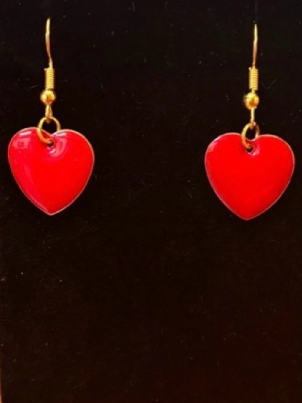 New double sided Red enamel with gold edge gold tone Heart Earrings